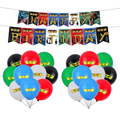 21Stück Ninj Geburtstag Deko,Geburtstags Luftballons Set, Kindergeburtstag Deko Enthält ein Happy Birthday Banner und Ballons