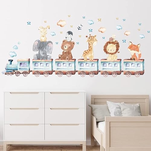 Yotdmk Wall Stickers For Baby Room Cartoon Animal Train Theme Decals Fox Lion Elephant Giraffe Wallpaper Wall Decals For Kids Room Boys Girls Bedroom, Nursery Room Kindergarten Decoration Pvc Murals #TOP4