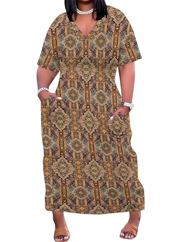 Image of SUZONANA Plus Size Dresses for Curvy Women African Print American Dress Summer Outfits Casual Loose with Pocket