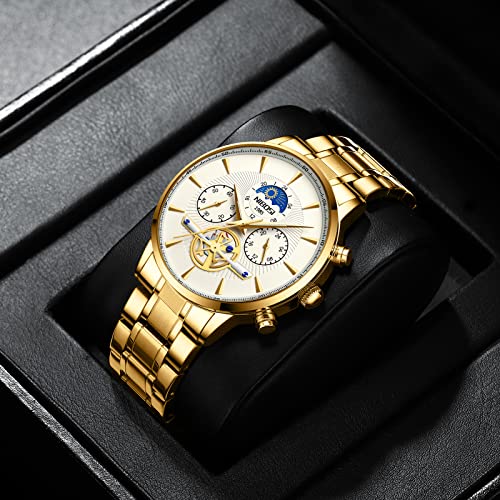 Image of NIBOSI Automatic Men's Watches Analog Mechanical Green Dial Stainless Steel Watches for Men Waterproof Military Business Casual Wrist Watches with Calendar