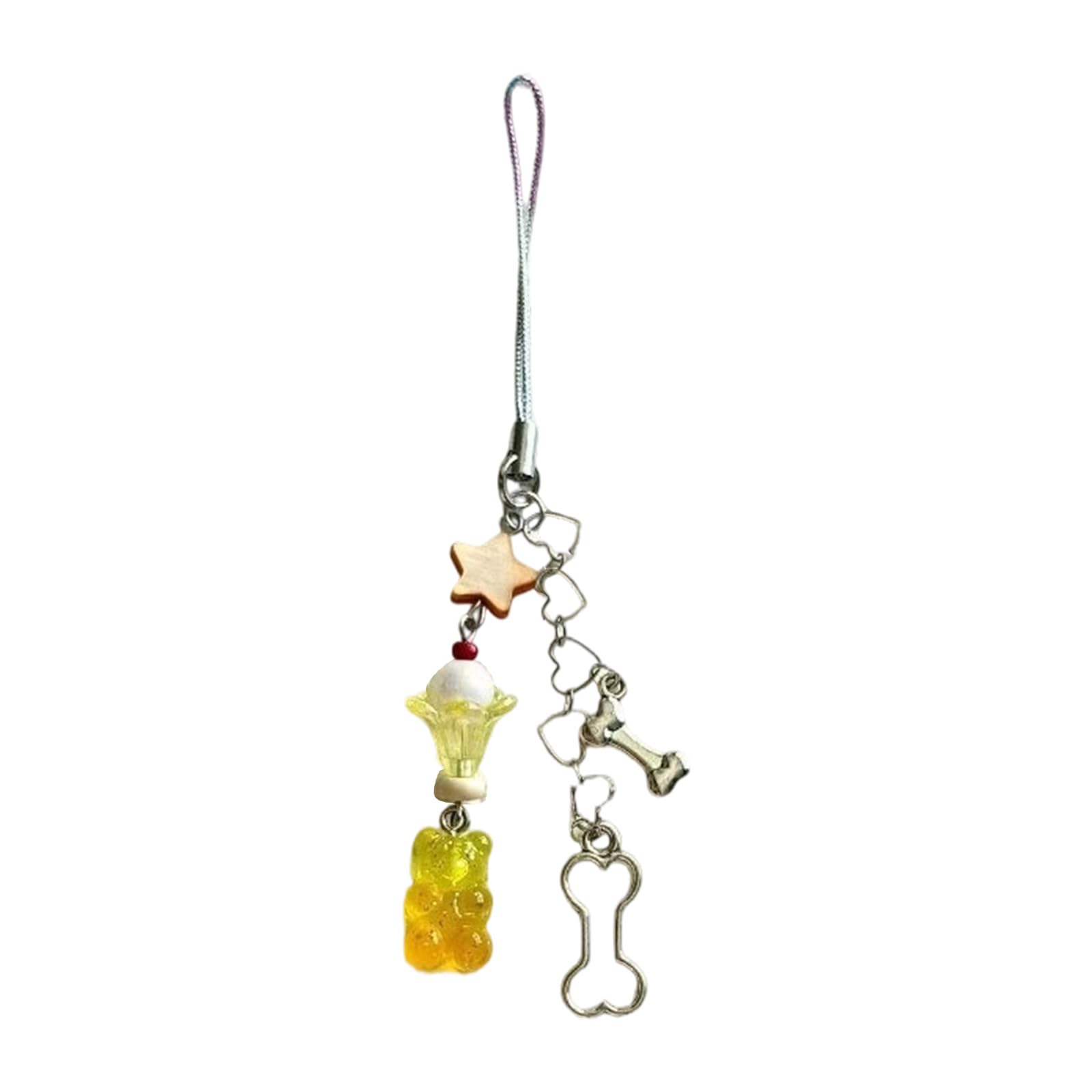 XuQiZZpp Cartoon Bear Shape Beaded Keychain Fashionable Phone Lanyard Chain for Mobile Devices and Belongings