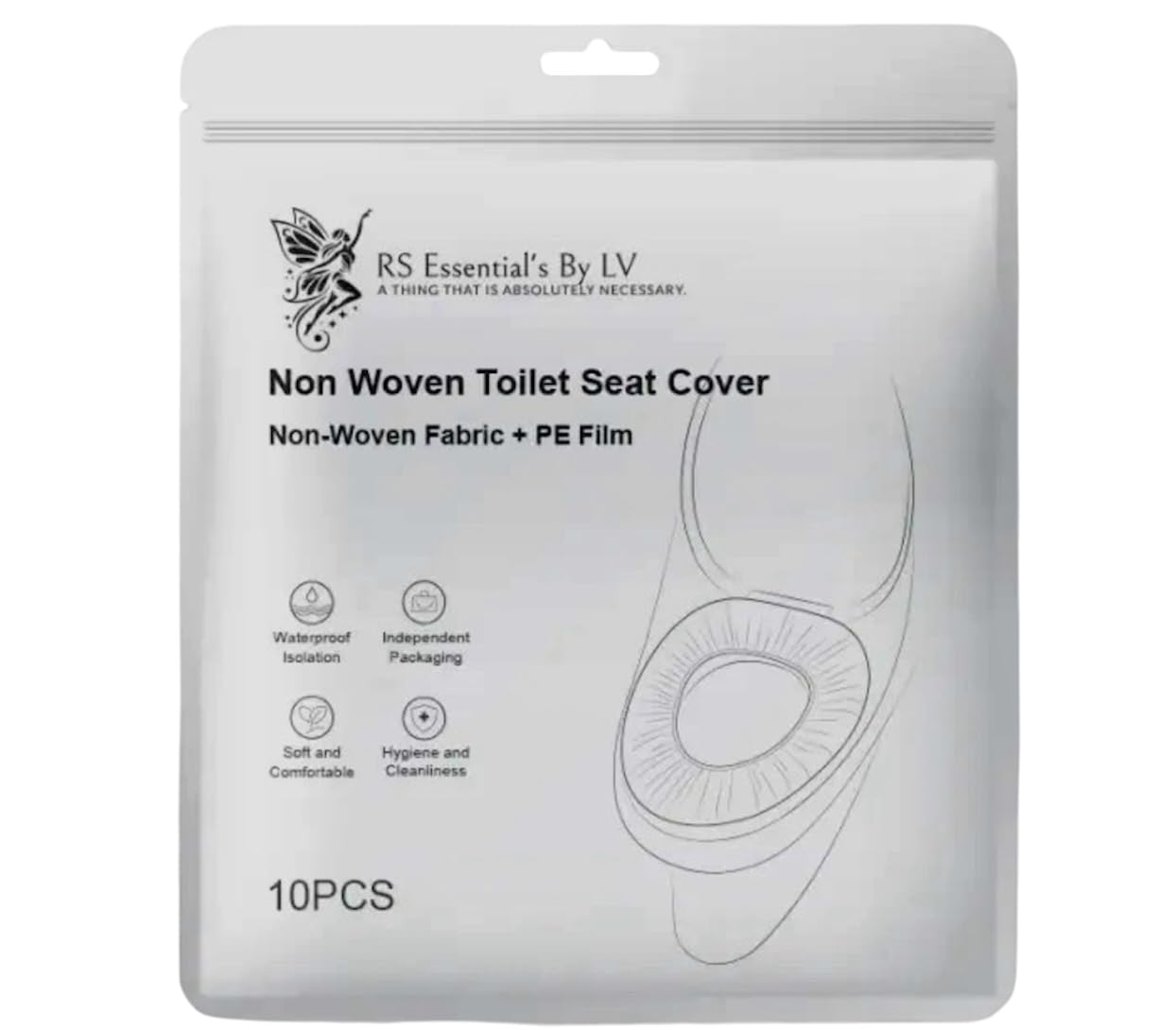 RS ESSENTIAL'S BY LV: Double-Layer, Elastic Non-Woven Fabric, Disposable Toilet Seat Covers, 10 Individual Pack, Travel, Hotels, Hospital, Home, Public Restroom, Universal Fit, 95% Toilets. (10)