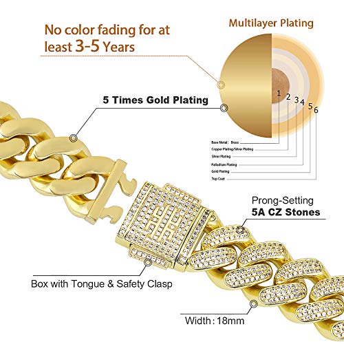 Krkc&Co Cuban Link Bracelet, 14K Gold Iced Out Bracelet For Men, Prong-Setting 5A Cz Stones, Durable Street-Wear Hip Hop Jewelry, 18Mm Cuban Link Chain 7 8 9 Inches (14K Gold, 9) #TOP1