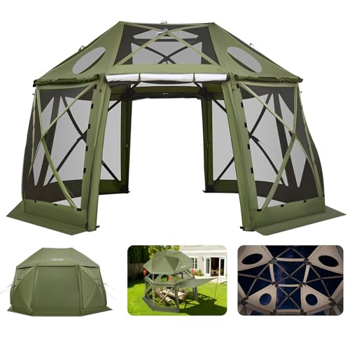 VEVOR Carpa Plegable de 13 Lados 3,96 x 3,96 m, Pérgola de Jardín con Techo Desmontable y Bolsa de Transporte, Carpa de Exterior para 10 a 12 Personas, para Fiesta, Camping, Playa, Patio, Verde