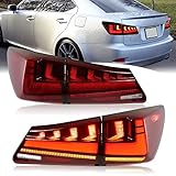 HCmotion Tail lights Assembly for 2006-2013 Lexus Sedan IS250/IS350/ISF, Tail Lamp With Start UP Animation DRL light & Sequential Turn Signal, LED Tail Lights Replacement (V2 Red)