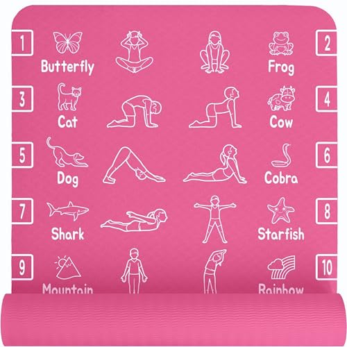 Image of Plyopic Kids Yoga Mat - Non-Slip Lightweight TPE Exercise Mat - Ideal for Boys & Girls (Ages 3-12), Toddlers & Children in Kindergarten, Preschool, School. PVC Free. 6mm Thick. Carry Strap