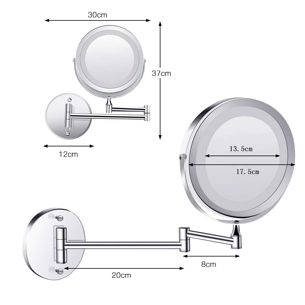 Specchio Da Trucco Con Luce Vorupor - Ricaricabile, Ingranditore 5x, Montaggio A Parete - Foto 10