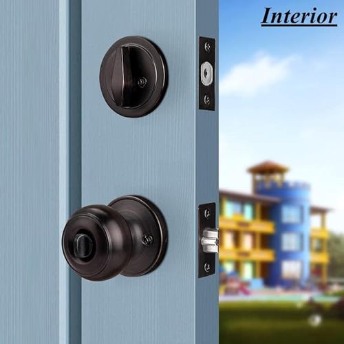 Probrico Keyed Alike Round Ball Entry Door Knob And Single Cylinder Deadbolt Set, Oil-Rubbed Bronze, 1Pack #TOP3