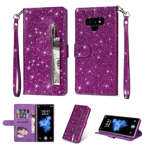 Housse cuir Samsung Galaxy S22 Plus violet étui rabat portefeuille antichoc à paillettes
