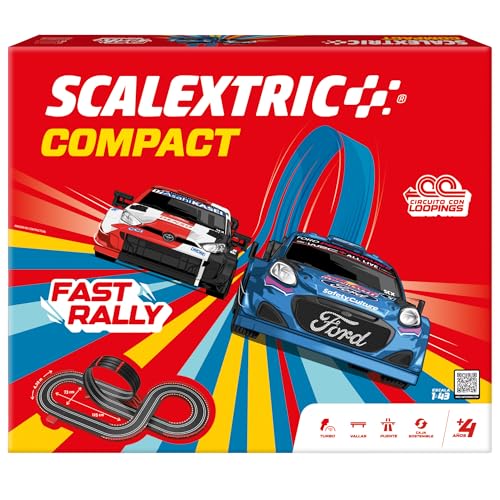 SCALEXTRIC - Circuito Compact - Pista de Carreras Completa - 2 Coches Incluidos - Escala 1:43 (Circuito CompactFast Rally)