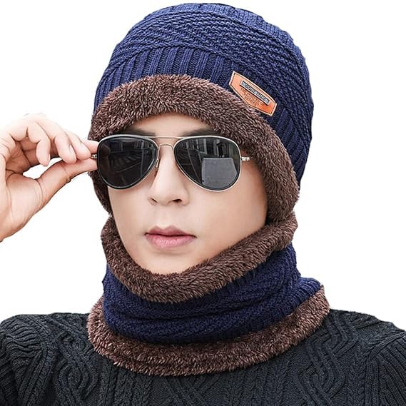 happy world Winter Beanie Hat & Scarf Set – Thick Fleece Lined Warm Knit Cap with Neck Warmer for Men & Women-picture-37