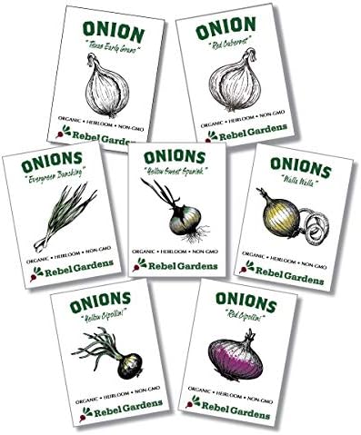 Organic Onion Seeds - 7 Varieties of Heirloom and Non-GMO Red, Yellow, and Green Onions for Planting