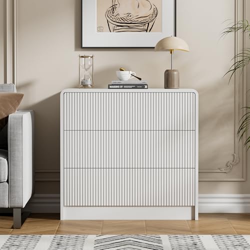 Image of Furniway White Nightstands Set of 2, 32 inch Modern 3 Drawer Bedside Table with Storage, Large Night Stand for Bedroom