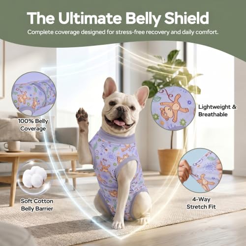 Image of PetWarm Recovery Suit for Dogs, Dog Surgical Recovery Suit Female and Male, Dog Onesie for Surgery, Anti-Licking Dog Surgery Recovery Suit, Monkey Pattern, Grey, 2XL