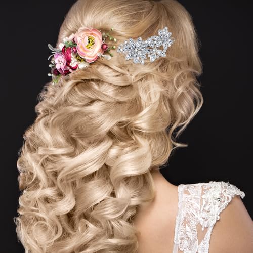 Andibro 4 peças de grampos de cabelo com strass, presilhas de cabelo de flor de cristal de prata str