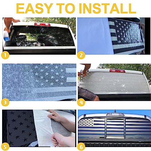 Image of American Flag Rear Window Decal for Trucks & SUVs (66x17 Inches) - Black Old Glory Flag Sticker - Fits Pickup Trucks, Cars Windows - UV Resistant, Easy to Apply