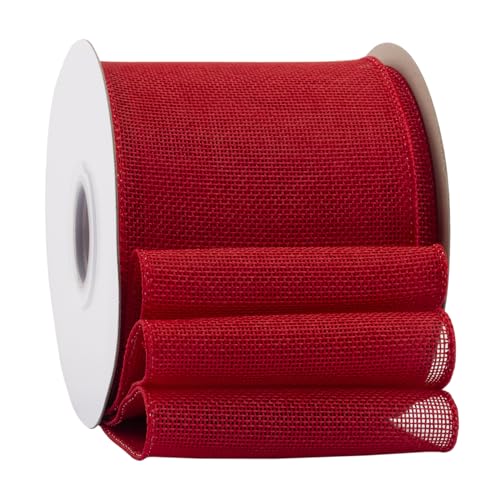 Ribbonitlux Red Burlap Wired Ribbon 4 inch x 20 Yards Wired Edge Burlap Ribbon for Gift Wrapping Big Bow Wreath and Christmas Tree Decoration