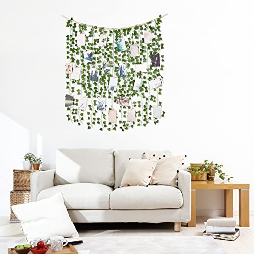 Mkono Hanging Fake Vines For Bedroom Wall Decor Artificial Plant Leaves With Wood Beads Set Indoor Greenery Ivy Garland Photo Cards Display Wall Art For Living Room Apartment Party Teen Girl Room #TOP3