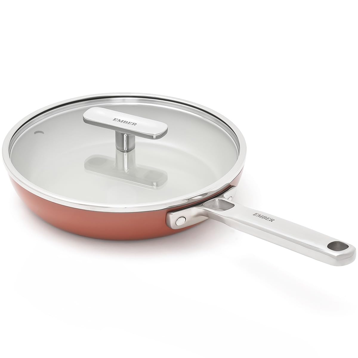 Ember Cookware Arcilla Ceramic Non-Stick Egg Pan 20cm | ISI Certified | Glass Lid | Stainless Steel Handle | 1x Spatula | Induction Safe | Non Toxic Fry Pan | PFAS & PTFE Free |Capri Series|Terracotta-image-13