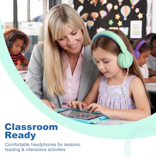 Image of AILIHEN I35 Kids Headphones for School with Mic, 93dB Safe Volume, Green | Wired On Ear Headphones for Kids Girls, Foldable Lightweight Headphone for Classroom Learning & Entertainment Travel Computer