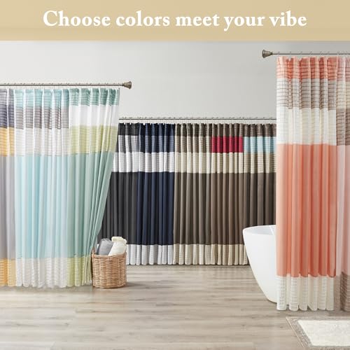 Image of Madison Park Amherst Fabric Yellow Shower Curtain, Pieced Transitional Simple Shower Curtains for Bathroom, 72 X 72, Clear Lemon