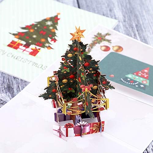 2 Pieces Christmas Greeting Cards with Envelopes 3D Pop Up Tree Design Christmas Cards Gift Cards for Christmas Winter Holiday, 5.9 by 5.9 inches