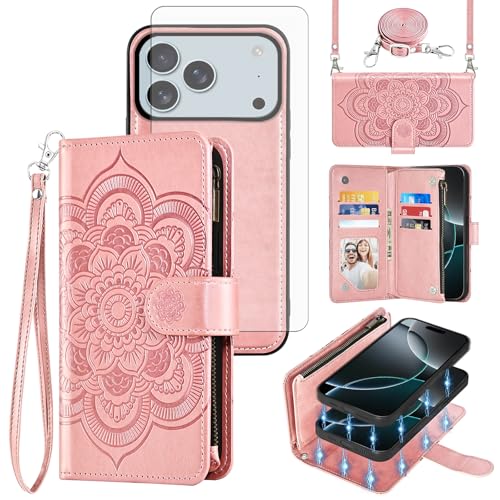 Coque iPhone 17 Pro Max à fleurs pour femme active avec bandoulière pratique