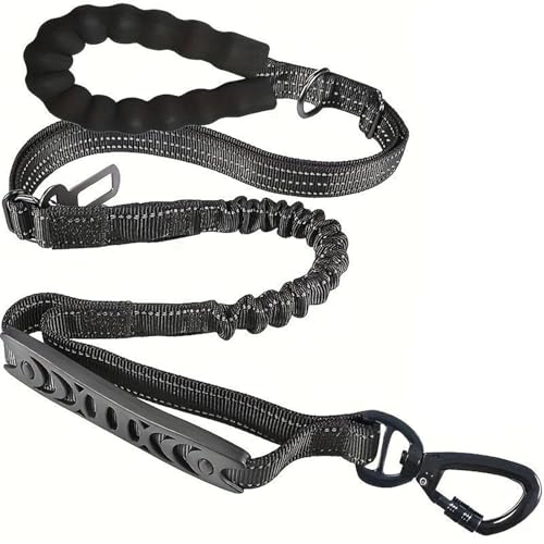 反射衝撃吸収犬用リード - 車のシートベルト対応 中型・大型犬用(Black)