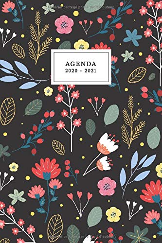 Agenda 2020-2021: Agenda Scolaire de Juillet 2020 à Juillet 2021, Semainier simple & graphique, Série Florale, motif floral noir (French Edition)