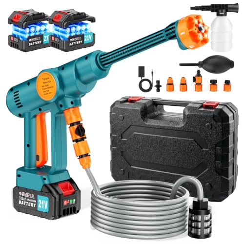 Idropulitrice a Batteria Senza Fili,Idropulitrice Portatile Potente con 2x3.0Ah Batterie,Ugello 6 in 1,1100PSI,Tubo da...