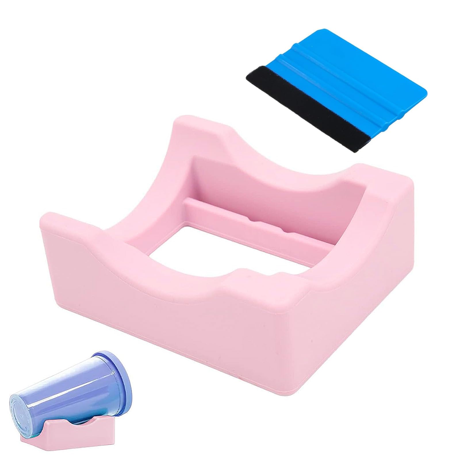 CUWERFO Silicone Cup Cradle for Tumbler, Sturdy Tumbler Cradle Holder, Cradle for Tumblers with Built-in Slot, with Felt Squeegee for Bottles,Crafts,DIY(Pink)