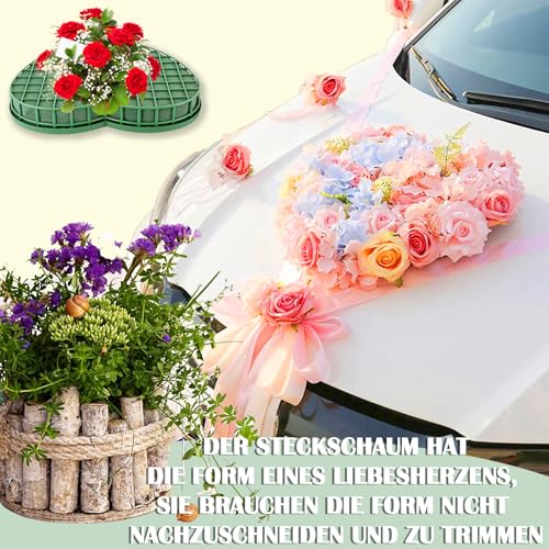 HSDLEWJ 2 Stück Steckschaum Herz, Steckschwamm Zum Basteln mit Saugnapf, Blumensteckmasse für Blumengestecke mit Gitter, Nasssteckschaum Steckschwamm Torten für Feiern, Auto, Hochzeit, Geschenke