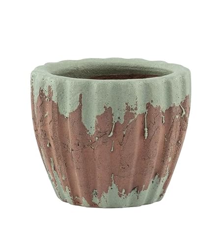 Napco Rustic Artisan House Plant Succulent Herb Flower Pot Small 3.5 x 3.75 Inch Ceramic Terra Cotta with Matte Green Drip – Distressed Ribbed Design for Timeless Home or Garden Décor