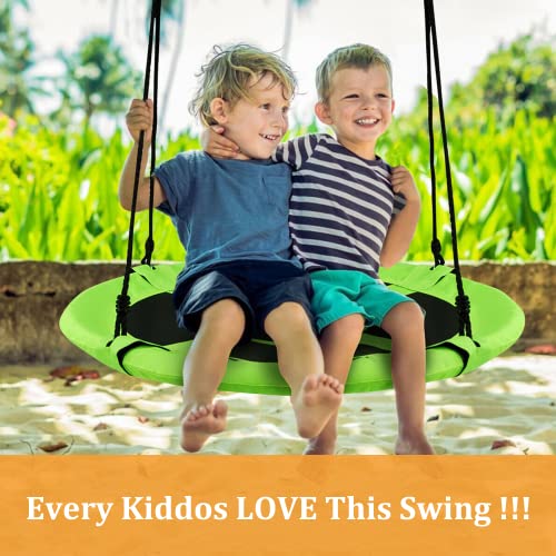 Tree Swing Saucer Swing, 40 Inch Round Swing For Kids Outdoor, 750 Lbs Capacity Heavy Duty, Disc Circle Swings For Outside, Weather Proof Fabric And Durable Frame For Patio Swingsets, Green #TOP1