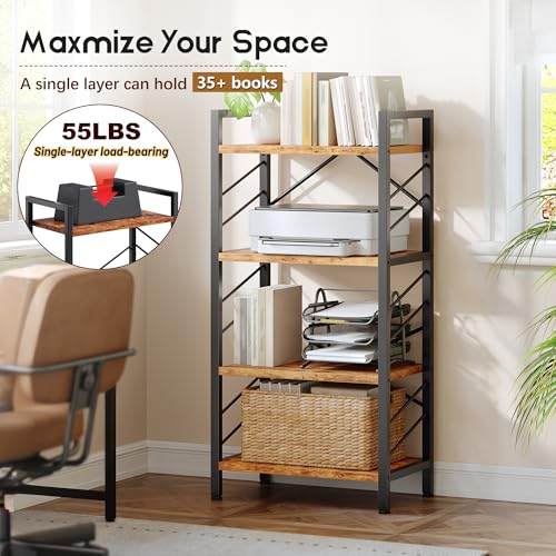 Image of DurayLoly 2 Pieces 4 Tier Bookshelf for Narrow Space, Rustic Brown | Small Space Dwellers , Sidebars and Metal Frame