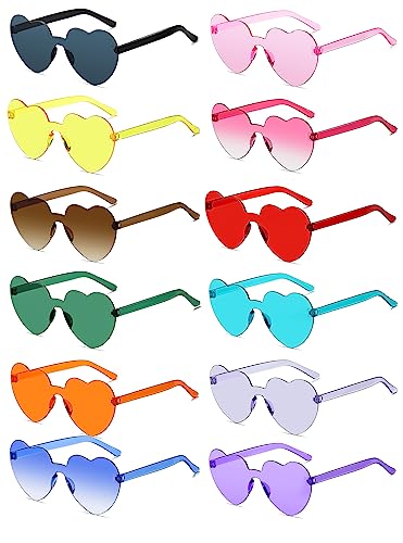 12/20/24 Pairs Heart Sunglasses for Women Men, Trendy Heart Shaped Rimless Transparent Sunglasses, Bachelorette Party