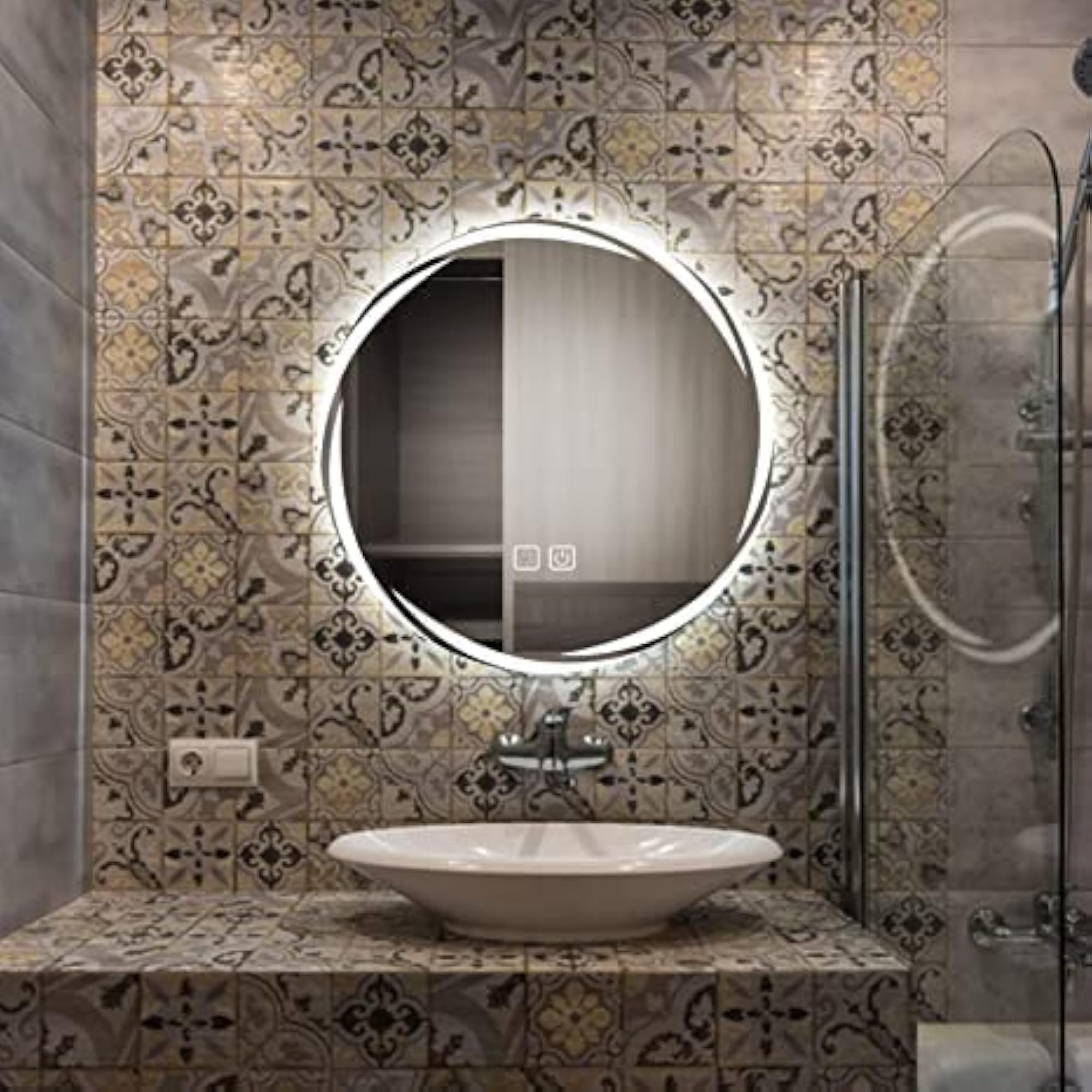 Round LED Bathroom Mirror with Backlight and Smart Touch Sensor