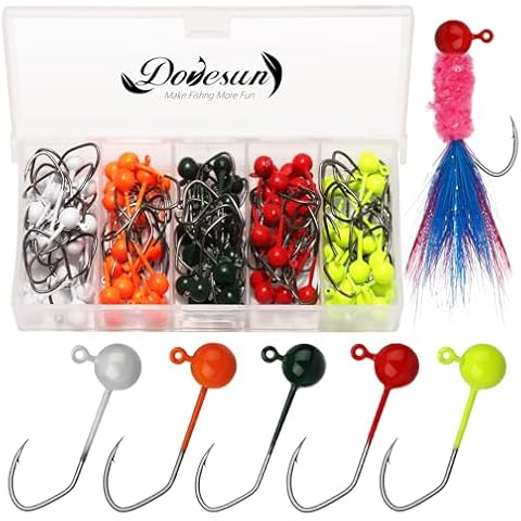 Dovesun 100pcs Fly Tying Jigs Kit, Jig Heads for Fly Fishing Crappie Jigs V-Shaped Fly Fishing Hooks 1/32oz Cover