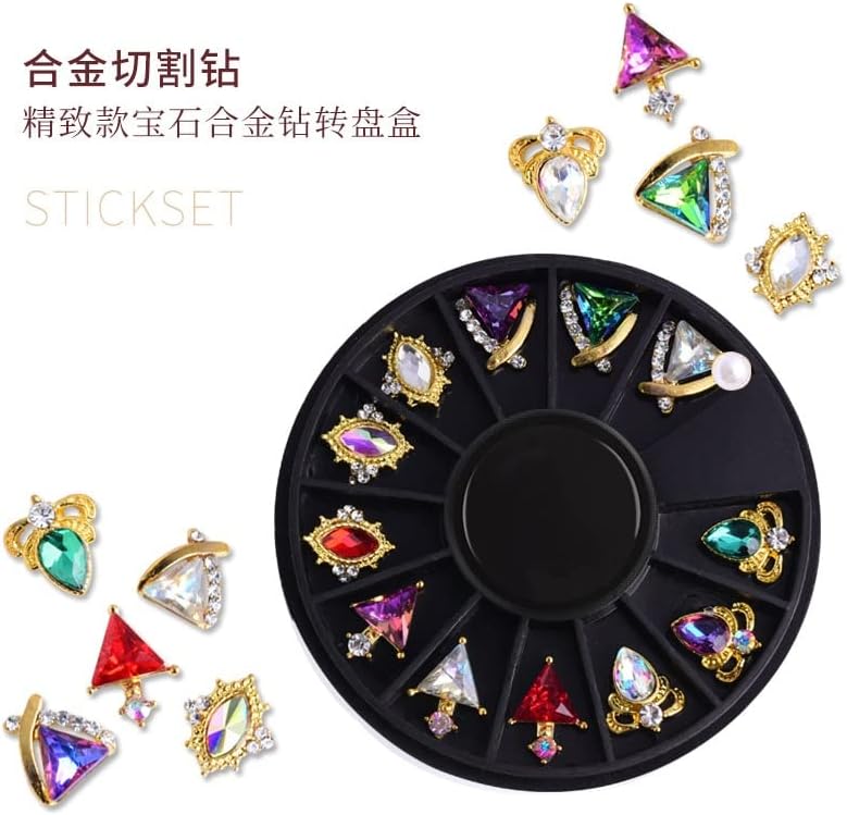 Factory Outlet Nail Art Alloy Jewelry Turntable Nail Shaped Metal Color Diamond Phototherapy Nail Art Decoration 12 Styles - Rhinestones & Decorations - - (Color: White)