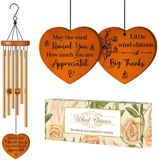 Thank You Gifts for Women, Thank You Gifts Wind Chimes - with Gratitude Message, Thanksgiving Appreciation Gift for Boss, Teacher, Coworkers, Employee, Nurse, Pastor, Mentor, Doctor, Friend