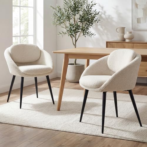 DAYALANE Set di 2 Sedie da Pranzo Moderne Sedie da Cucina in Ciniglia Poltroncine da Pranzo Sedie da Salotto con Gambe in Metallo Sedie Imbottite per Soggiorno/Camera da Letto, Avena