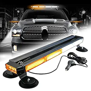 COB LED Rooftop Strobe Flashing Light 26Inch Beacon Rotating Flash Warning Bar Double Side High Intensity Emergency Hazard Lightbar for Vehicles Tow Trucks Pickup Cars Snowplows Safety Yellow+White