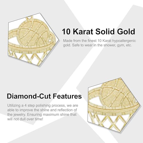 Gold Basketball Hoop Charm - Basketball Pendant -10 Karat Solid Gold - Sports Necklace3
