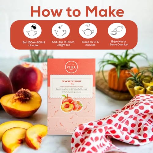 Image of Peach Delight Tea (15 Pyramid Tea Bags) - Fruity & Refreshing | Low Caffeine | Deliciously Vibrant Blend | Herbal Tea | Green Tea
