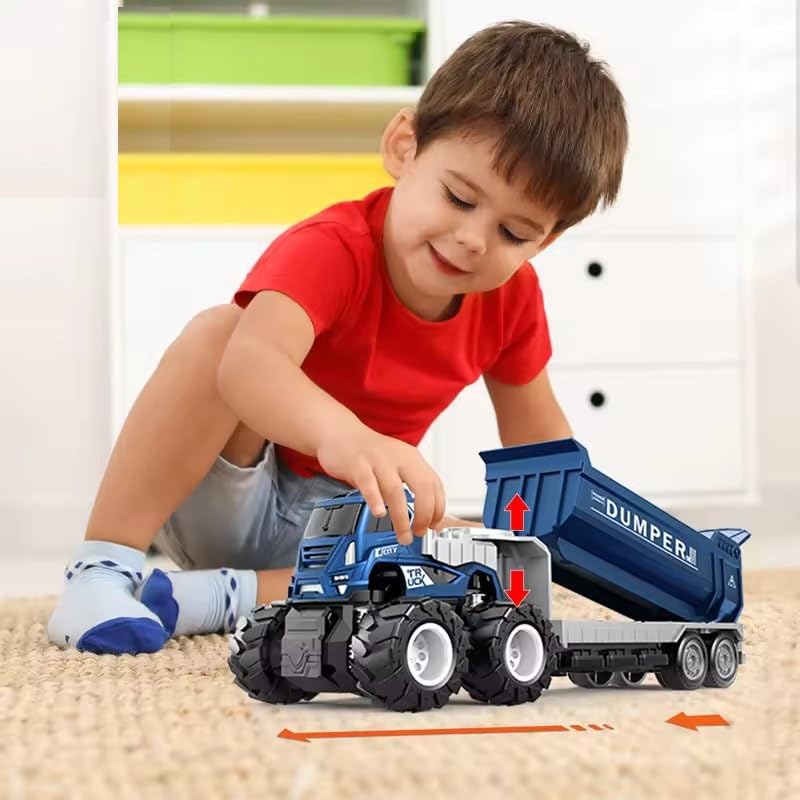 Image of Friction Power Dump Truck Toys for Kids Boys Girls 1:43 Inertia die cast Model Metal Truck Pull Back Vehicle 4wd Transport Dumper Trailer Excavator Toy car (Multicolor)