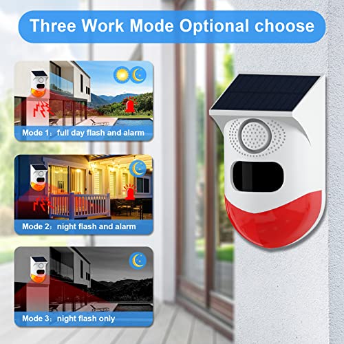 Solar-Strobe-Alarm-Light-with-Motion-Sensor-Siren-Outdoor-Alarm-Siren-with-Remote-Controller-120db-Sound-Security-Siren-Light-IP67-Waterproof-and-4-Mode-for-HomeFarmBarnVillaYard1Pack