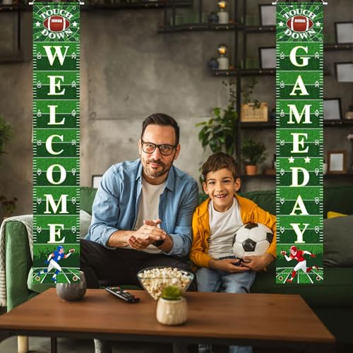 Image of Hooqict Football Decorations Porch Sign Banner Football Door Decorations Sign Party Banner Garland for Sport Theme Game Day Tailgate Party Supplies