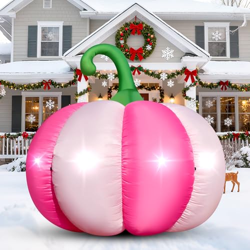 Zucca gonfiabile di Halloween da 1,8 m, decorazioni per esterni, zucca rosa con 4 luci a LED integrate, per decorazione per feste di Halloween, giganti, zucche finte gonfiabili per autunno