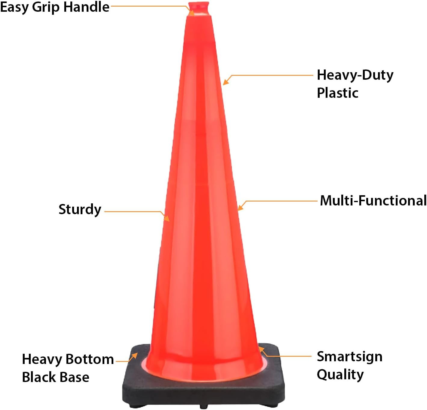 SmartSign Traffic Cones 36 inch - Fluorescent Orange Safety Cone with Heavy Bottom Black Base, Premium Multipurpose Plastic Cones for Parking/Construction/Roads/Emergency Barrier, Pack of 1