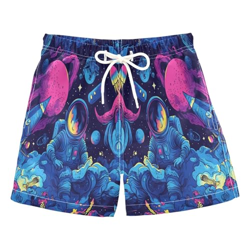 Jucciaco Boys Swim Trunk Quick Dry Beach Board Shorts Rocket Astronaut Doodle Swimwear for Kids Multicolor